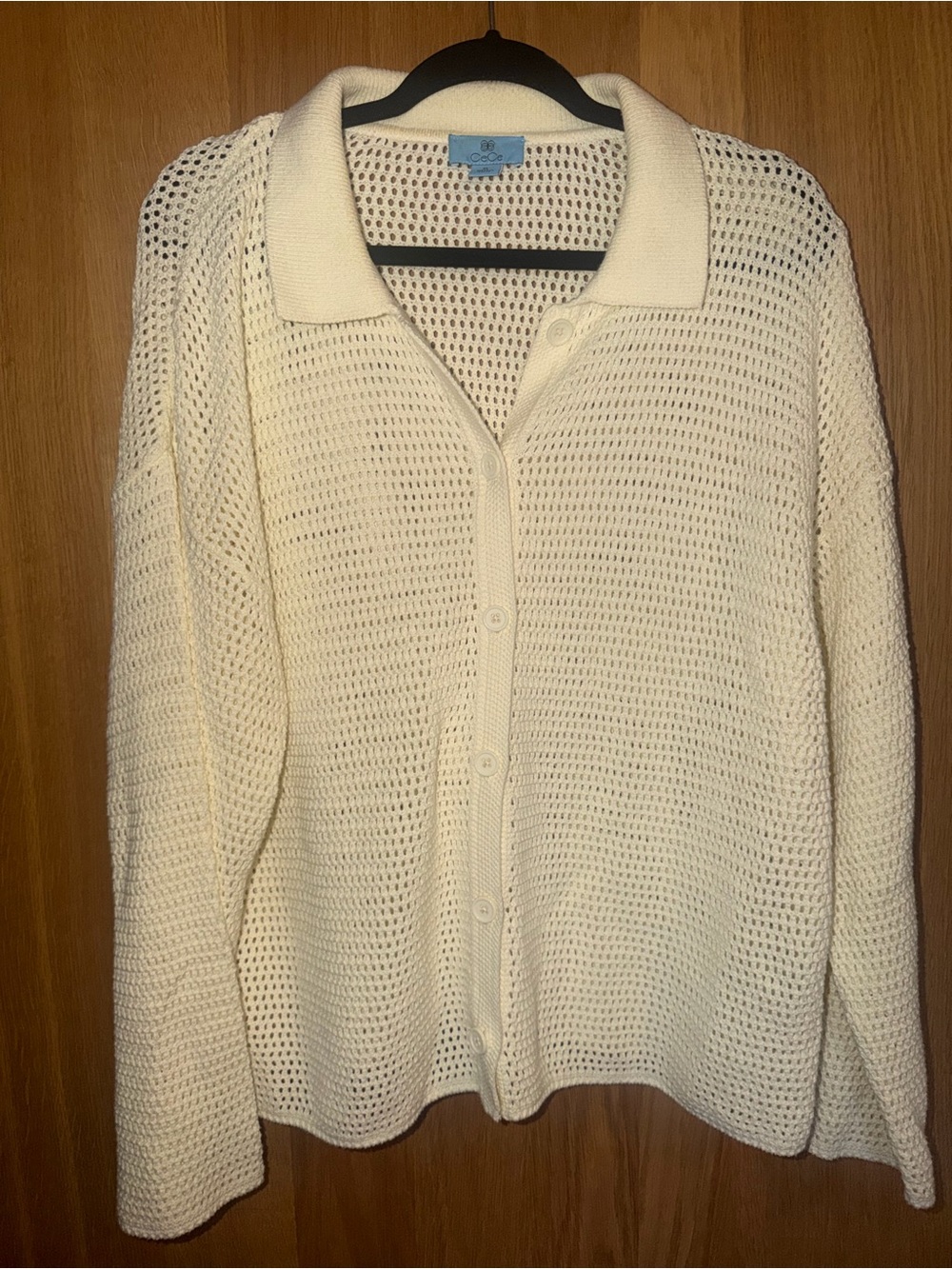 CeCe Cream Open-Knit Button Front Cardigan with Collar